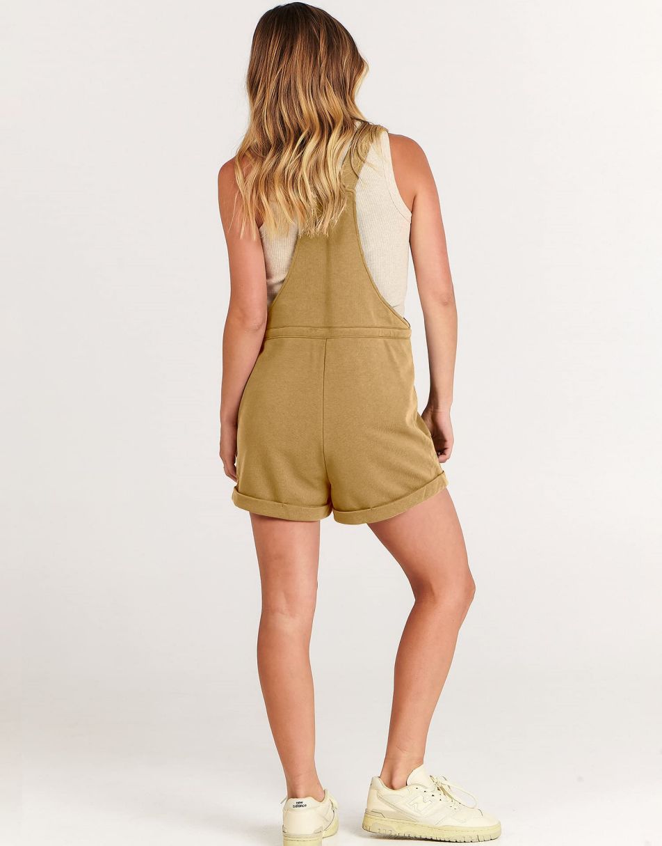 ANRABESS Casual Straps Short Bib Overalls Basic Drawstring Romper Jumpsuits