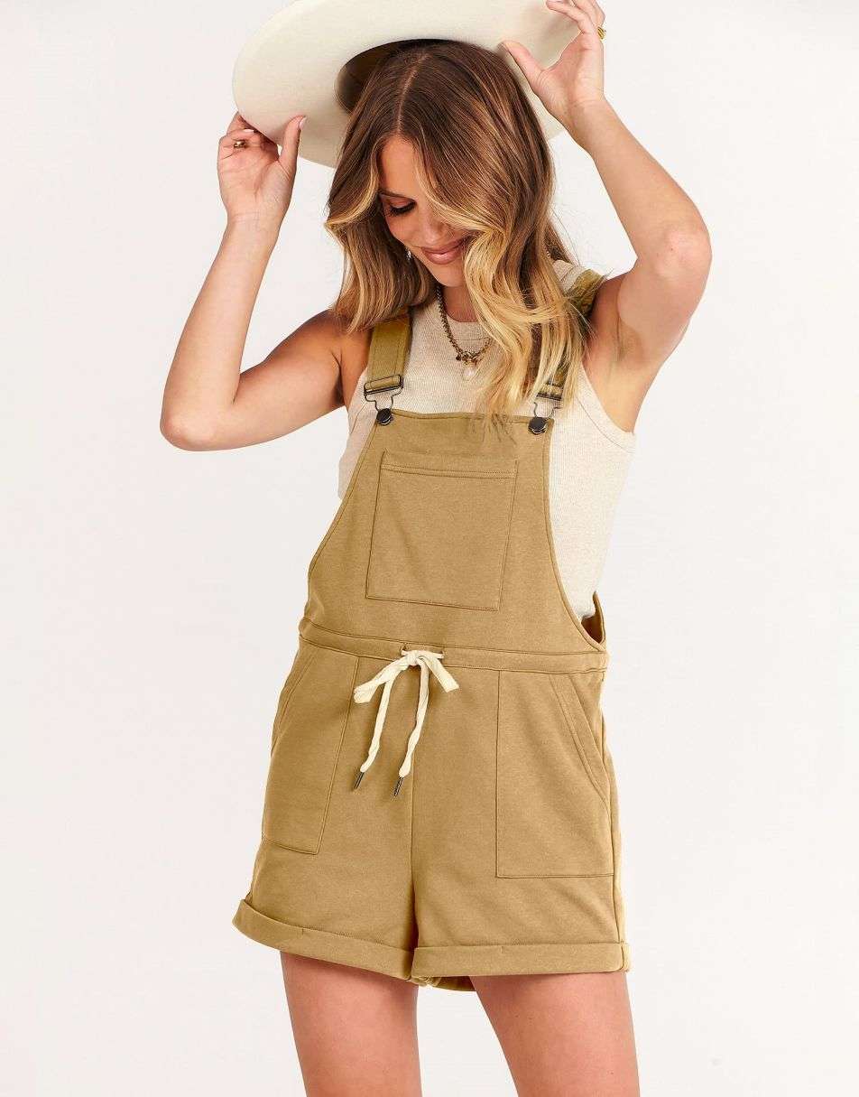 ANRABESS Casual Straps Short Bib Overalls Basic Drawstring Romper Jumpsuits