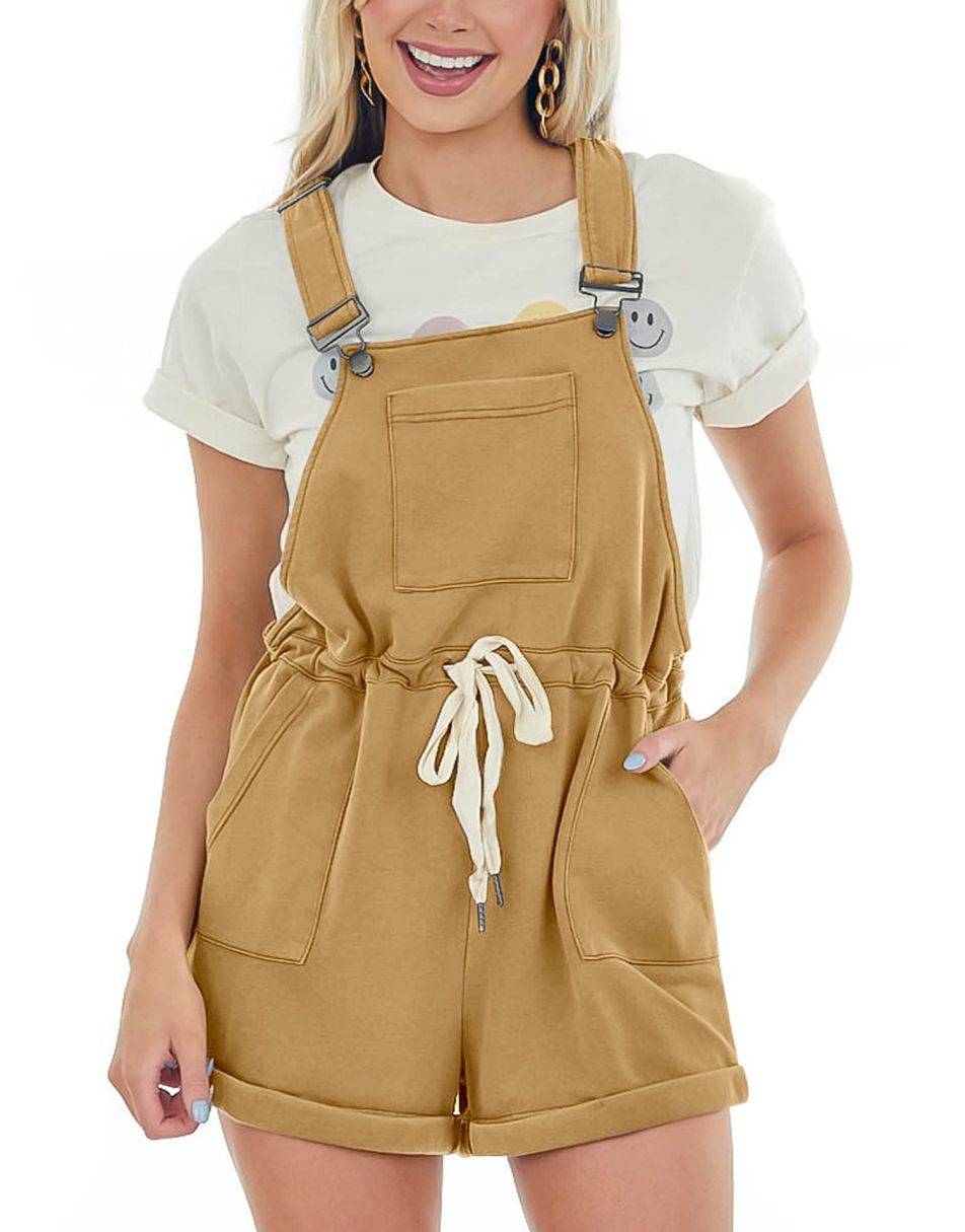 ANRABESS Casual Straps Short Bib Overalls Basic Drawstring Romper Jumpsuits