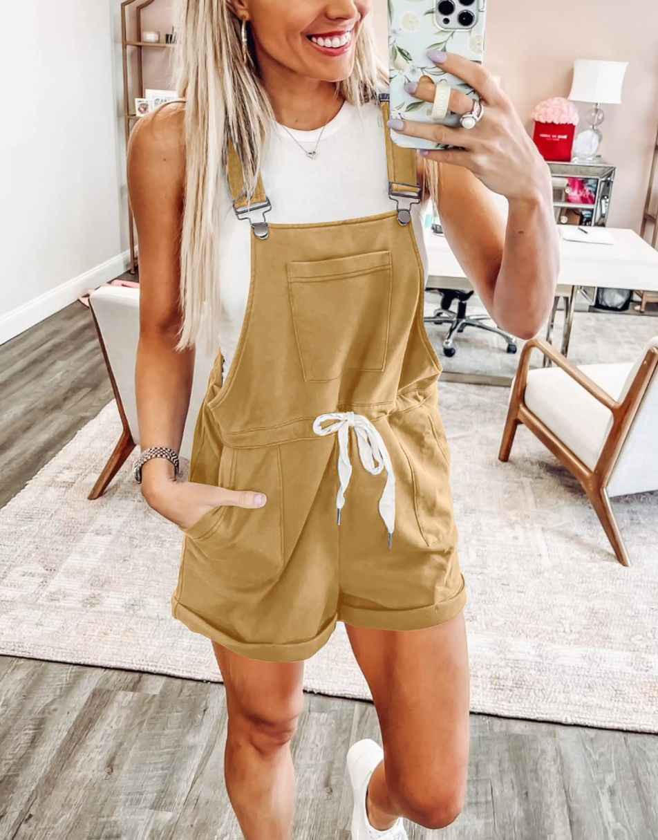 ANRABESS Casual Straps Short Bib Overalls Basic Drawstring Romper Jumpsuits