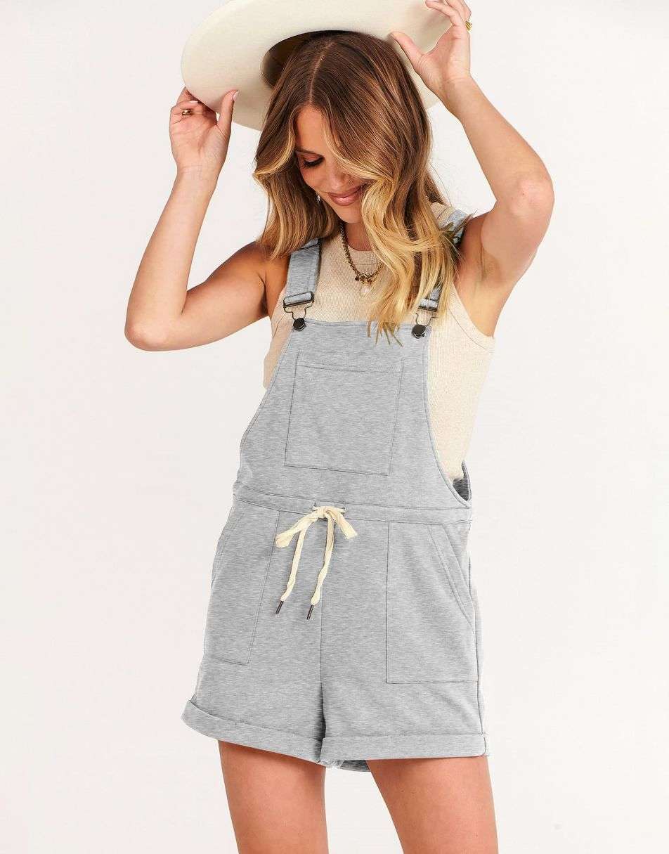 ANRABESS Casual Straps Short Bib Overalls Basic Drawstring Romper Jumpsuits
