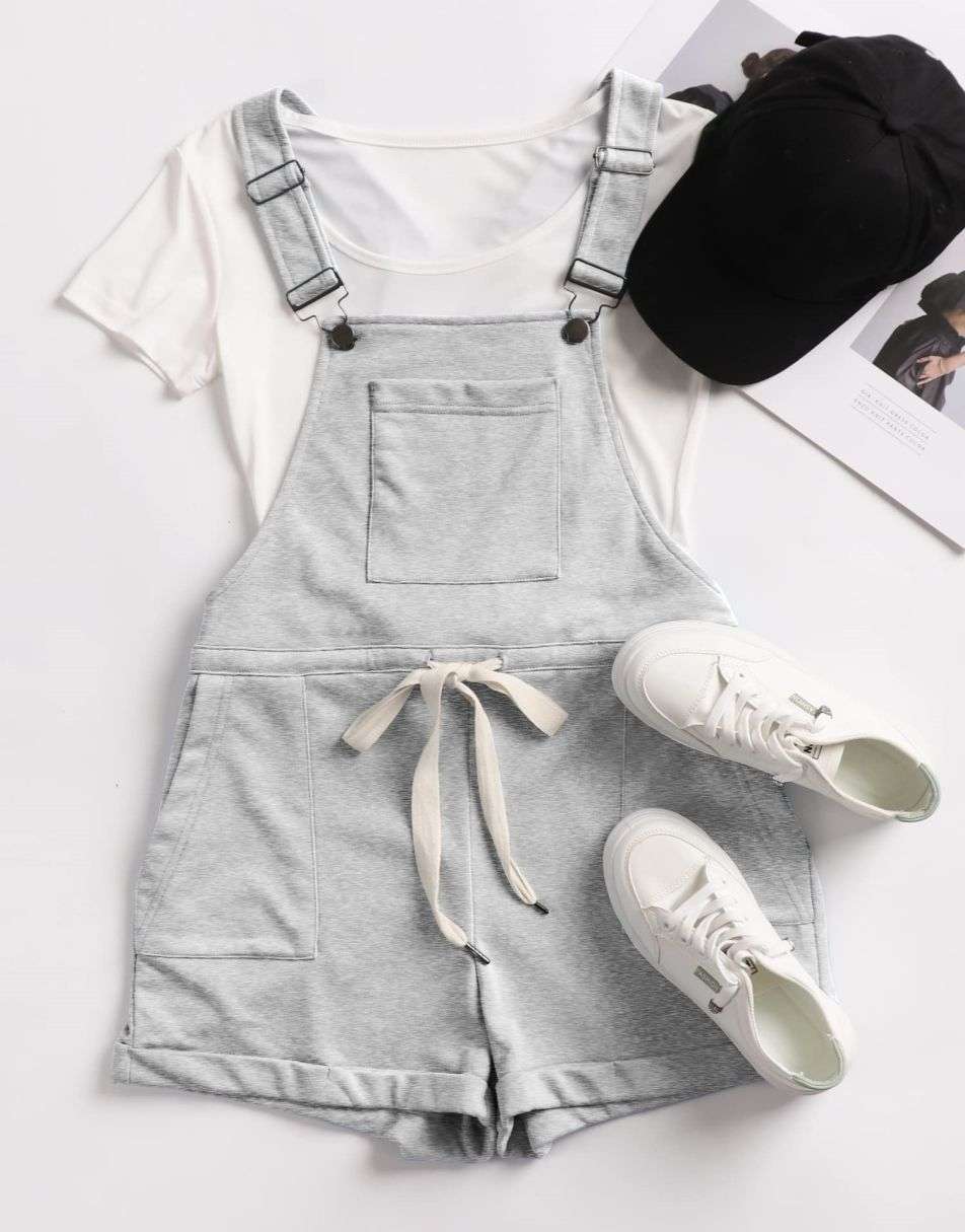 ANRABESS Casual Straps Short Bib Overalls Basic Drawstring Romper Jumpsuits