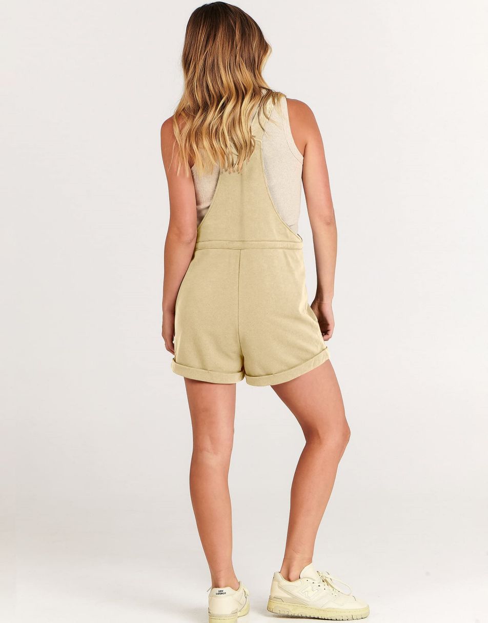 ANRABESS Casual Straps Short Bib Overalls Basic Drawstring Romper Jumpsuits