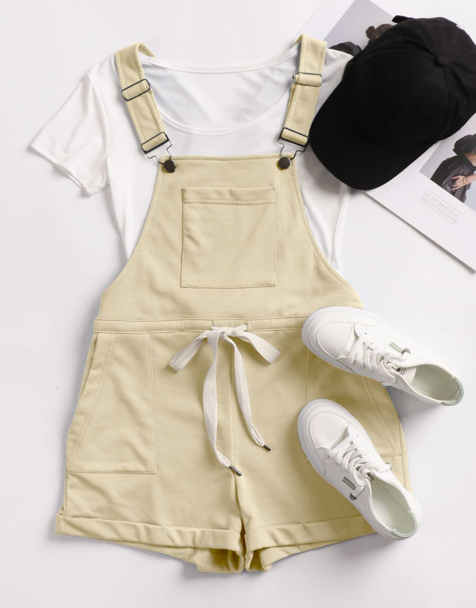ANRABESS Casual Straps Short Bib Overalls Basic Drawstring Romper Jumpsuits