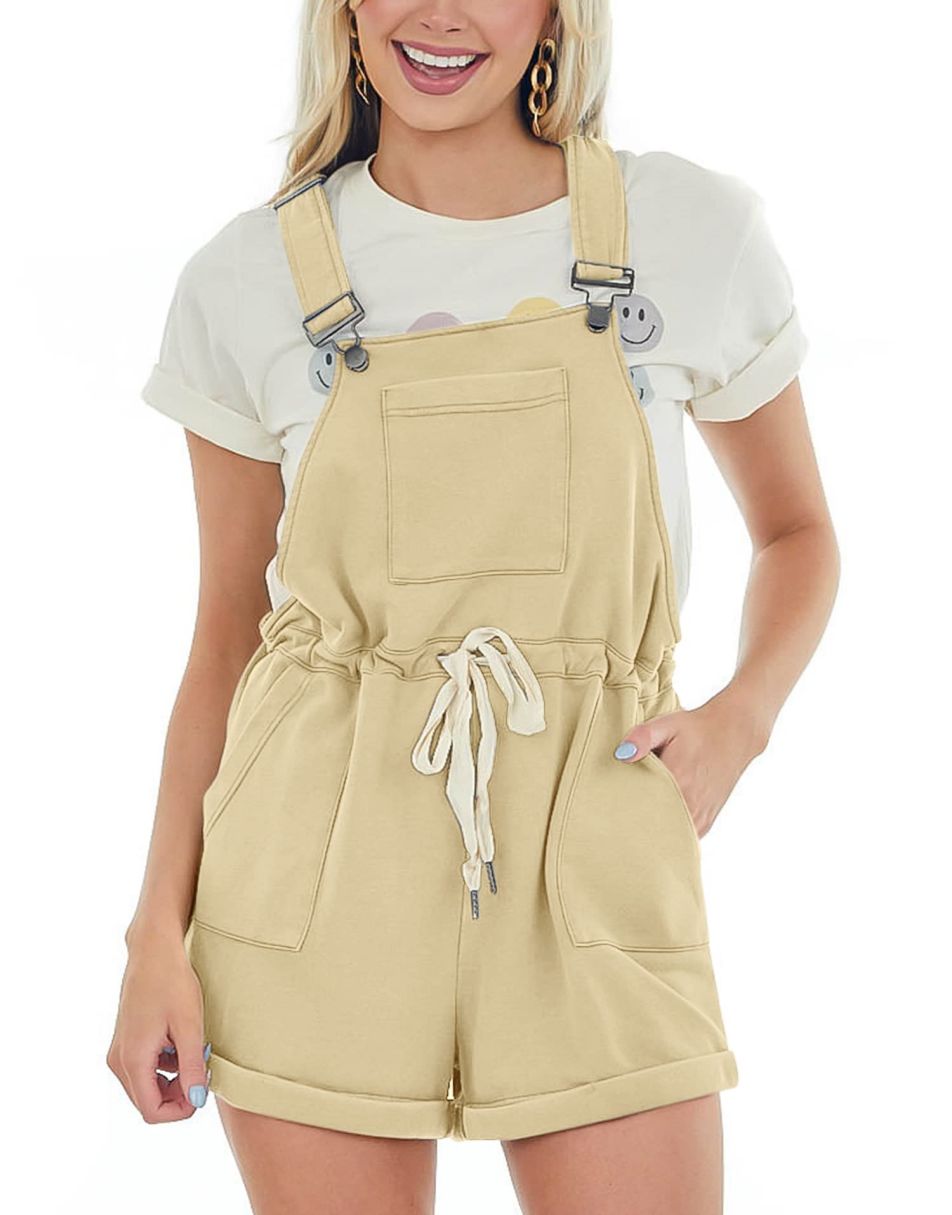 ANRABESS Casual Straps Short Bib Overalls Basic Drawstring Romper Jumpsuits