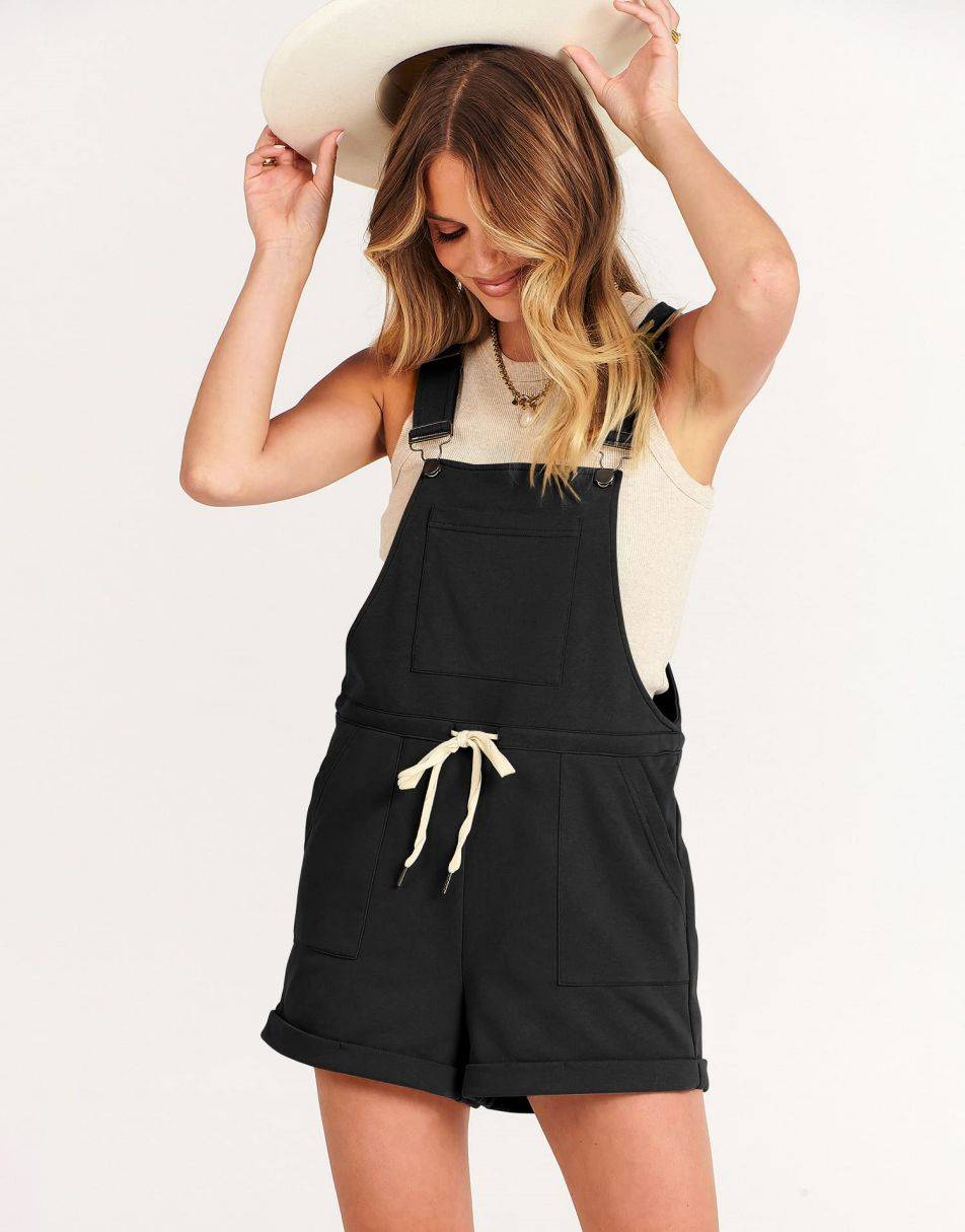 ANRABESS Casual Straps Short Bib Overalls Basic Drawstring Romper Jumpsuits