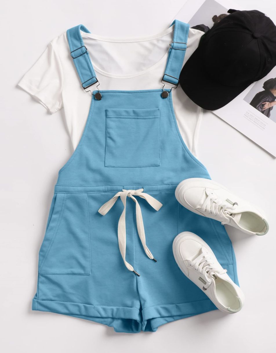 ANRABESS Casual Straps Short Bib Overalls Basic Drawstring Romper Jumpsuits