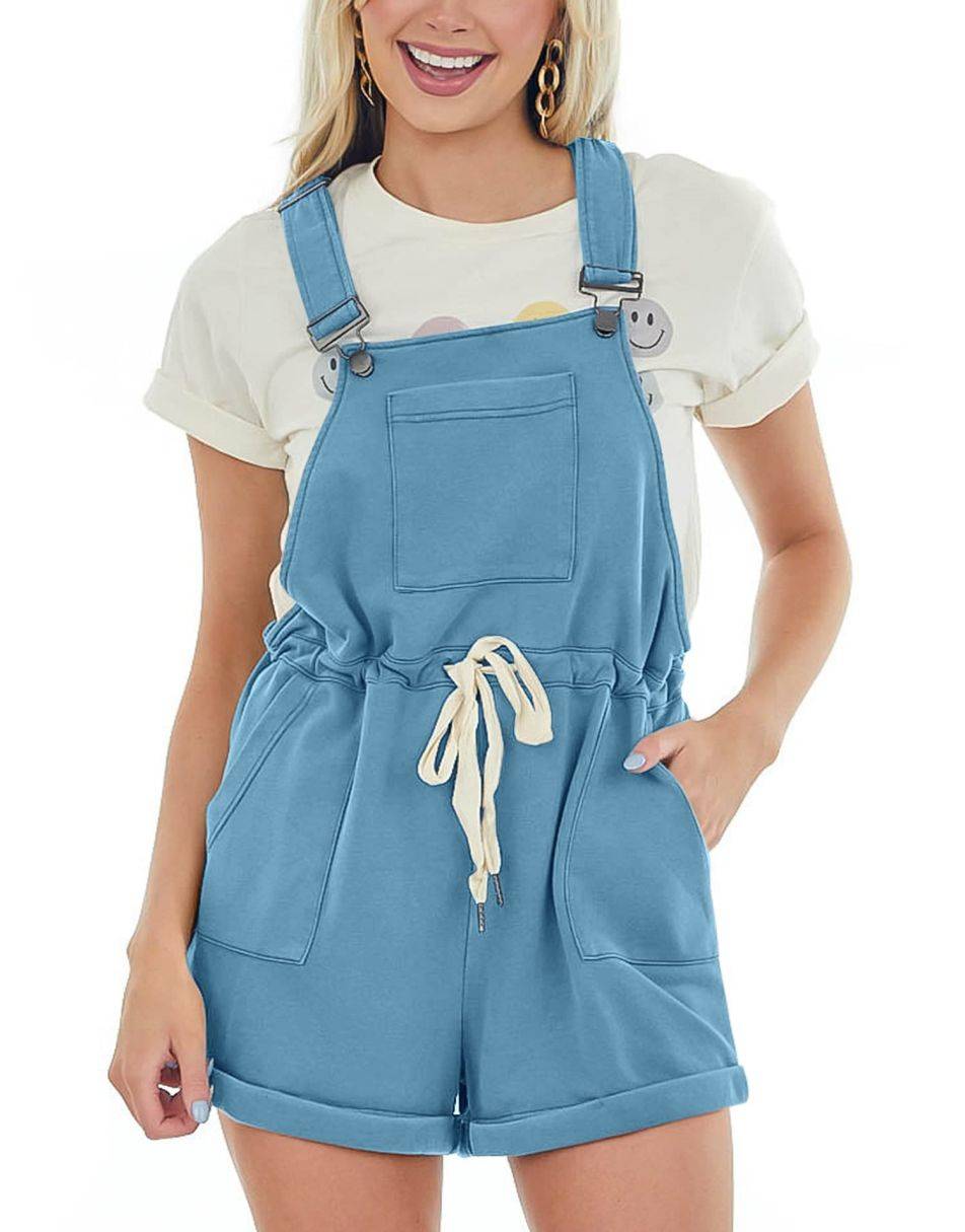ANRABESS Casual Straps Short Bib Overalls Basic Drawstring Romper Jumpsuits