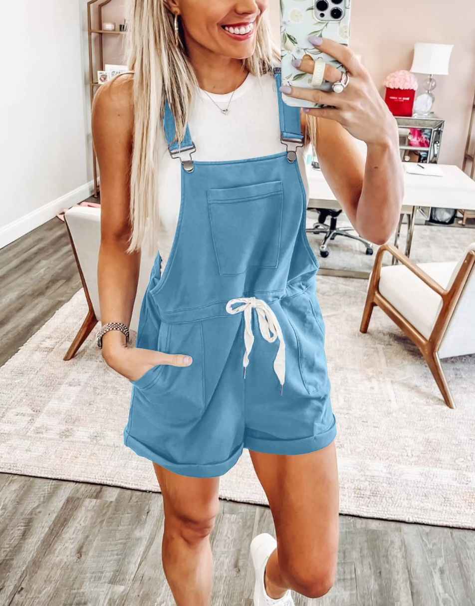 ANRABESS Casual Straps Short Bib Overalls Basic Drawstring Romper Jumpsuits