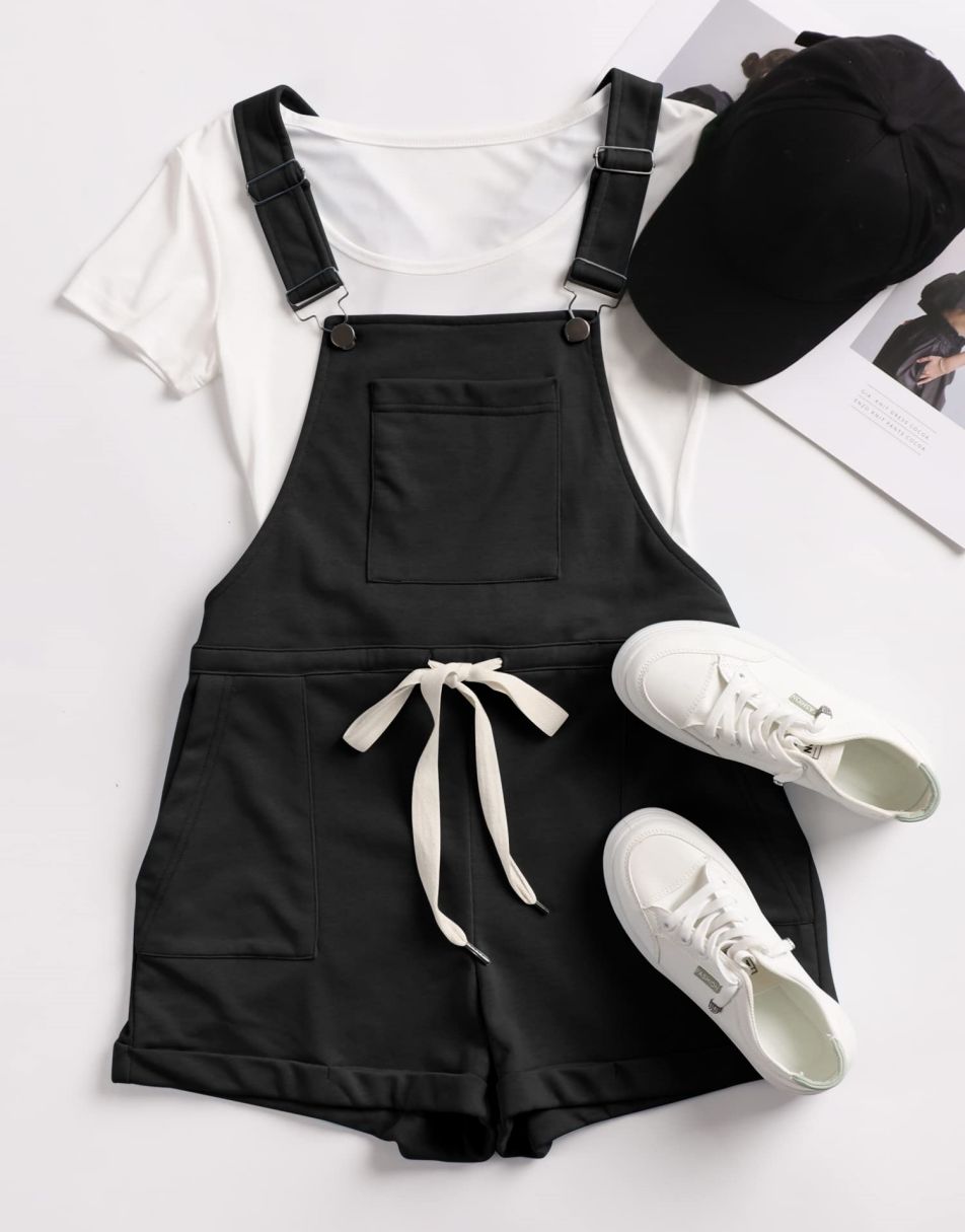 ANRABESS Casual Straps Short Bib Overalls Basic Drawstring Romper Jumpsuits