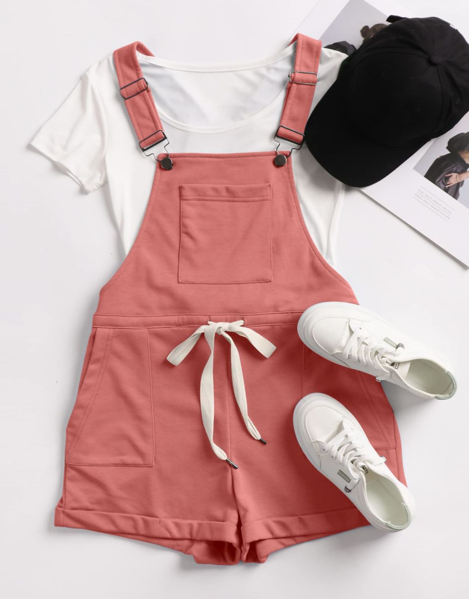 ANRABESS Casual Straps Short Bib Overalls Basic Drawstring Romper Jumpsuits