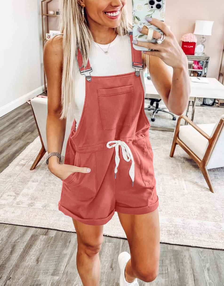 ANRABESS Casual Straps Short Bib Overalls Basic Drawstring Romper Jumpsuits