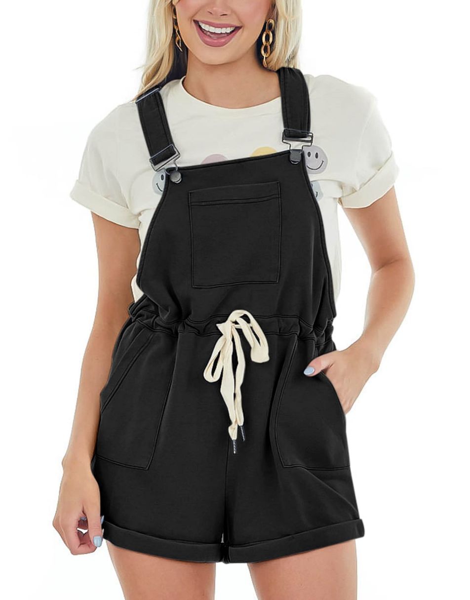 ANRABESS Casual Straps Short Bib Overalls Basic Drawstring Romper Jumpsuits