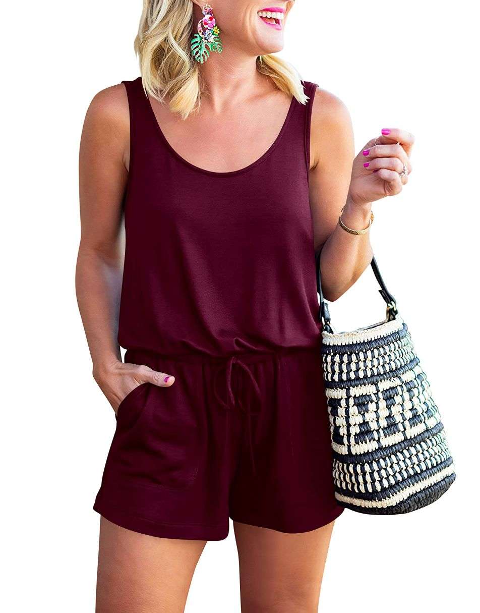 ANRABESS Scoop Neck Sleeveless Tank Top Short Jumpsuit Rompers with Pockets