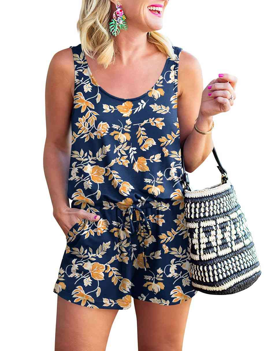 ANRABESS Scoop Neck Sleeveless Tank Top Short Jumpsuit Rompers with Pockets