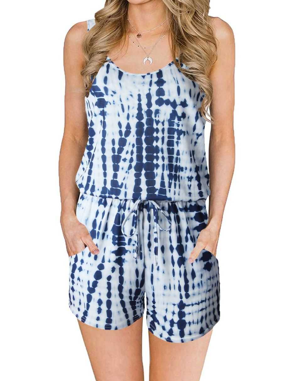 ANRABESS Scoop Neck Sleeveless Tank Top Short Jumpsuit Rompers with Pockets
