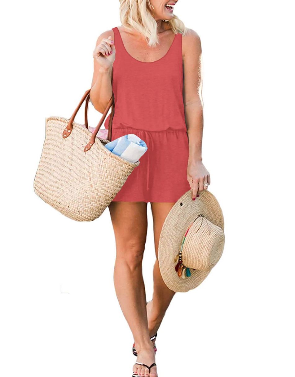 ANRABESS Scoop Neck Sleeveless Tank Top Short Jumpsuit Rompers with Pockets