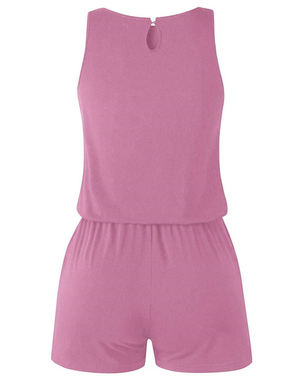 ANRABESS Scoop Neck Sleeveless Tank Top Short Jumpsuit Rompers with Pockets