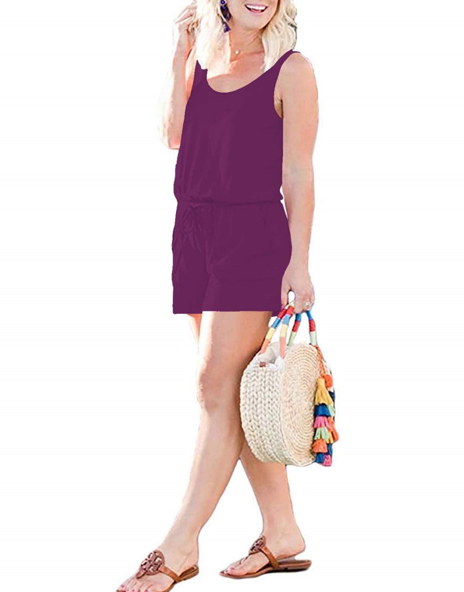 ANRABESS Scoop Neck Sleeveless Tank Top Short Jumpsuit Rompers with Pockets
