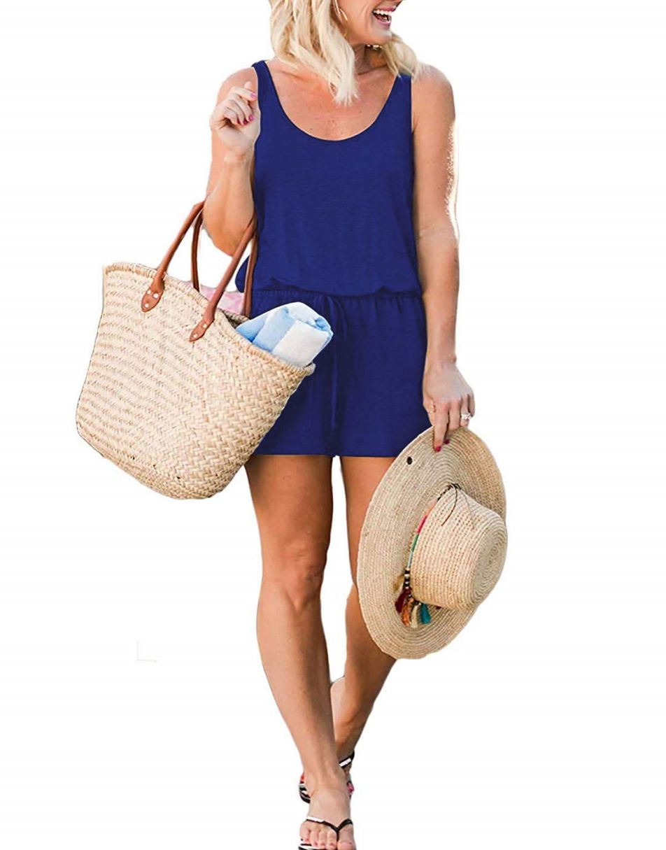 ANRABESS Scoop Neck Sleeveless Tank Top Short Jumpsuit Rompers with Pockets