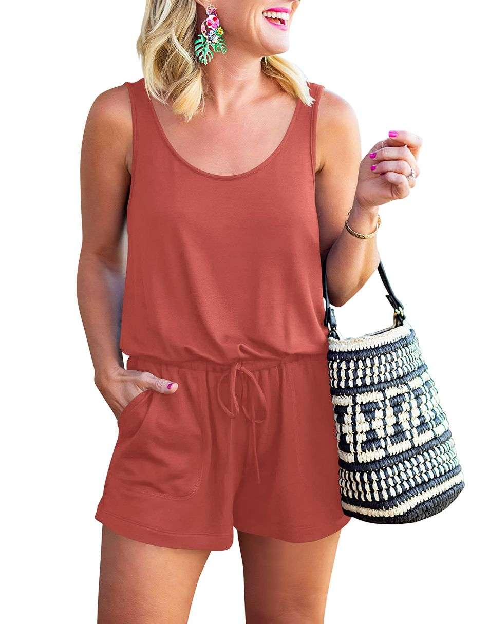 ANRABESS Scoop Neck Sleeveless Tank Top Short Jumpsuit Rompers with Pockets