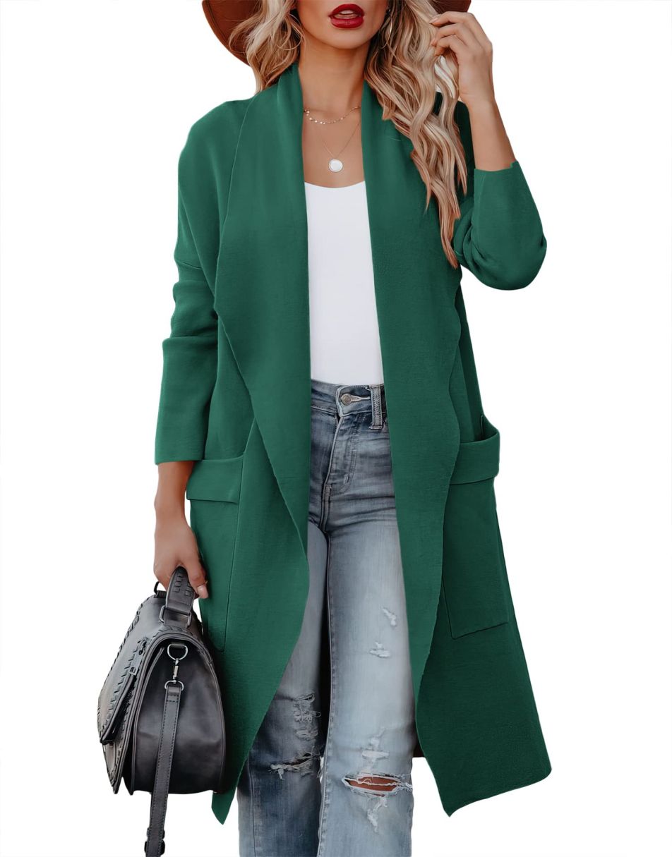ANRABESS Women's Casual Long Sleeve Draped Open Front Knit Pockets Long Cardigan Jackets Sweater