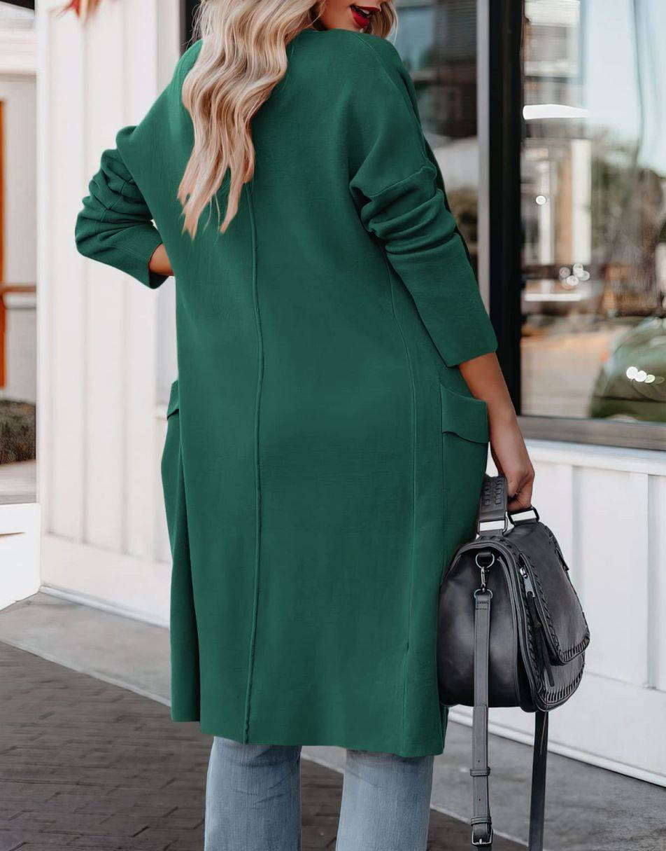 ANRABESS Women's Casual Long Sleeve Draped Open Front Knit Pockets Long Cardigan Jackets Sweater