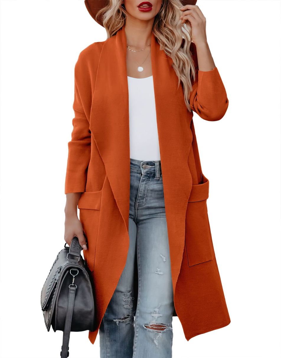 ANRABESS Women's Casual Long Sleeve Draped Open Front Knit Pockets Long Cardigan Jackets Sweater