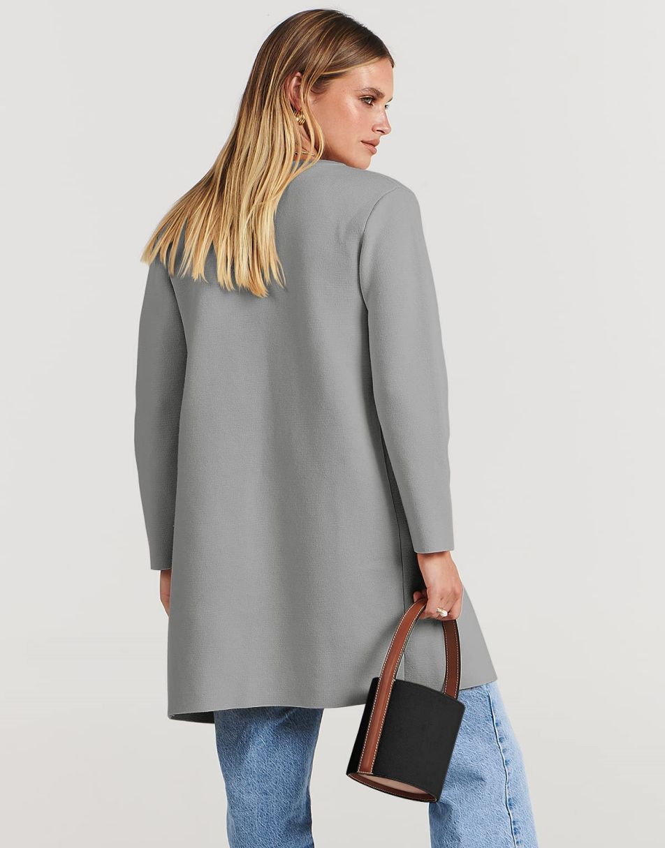 ANRABESS Women's Open Front Knit Cardigan Long Sleeve Lapel Casual Solid Classy Sweater Jacket