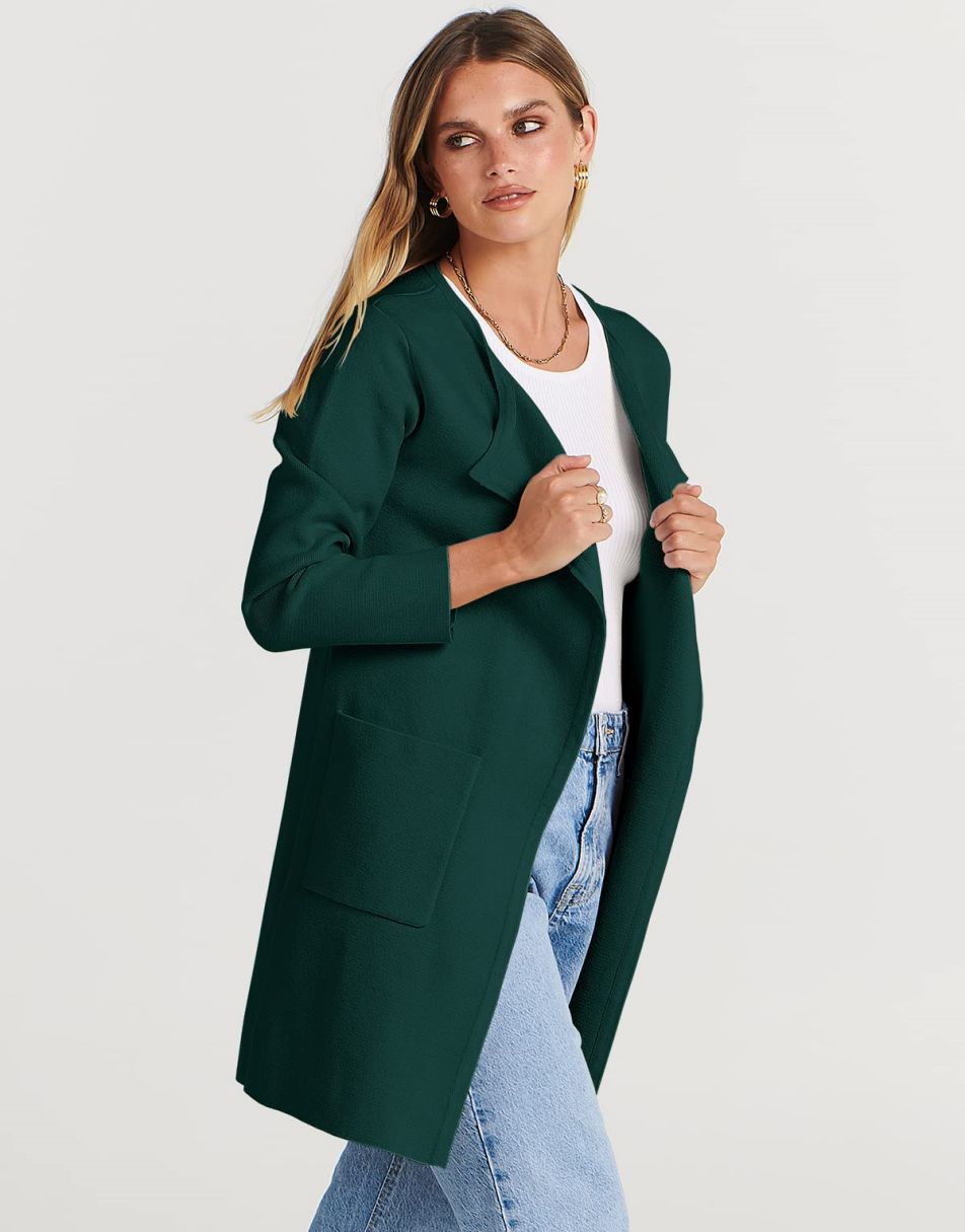 ANRABESS Women's Open Front Knit Cardigan Long Sleeve Lapel Casual Solid Classy Sweater Jacket