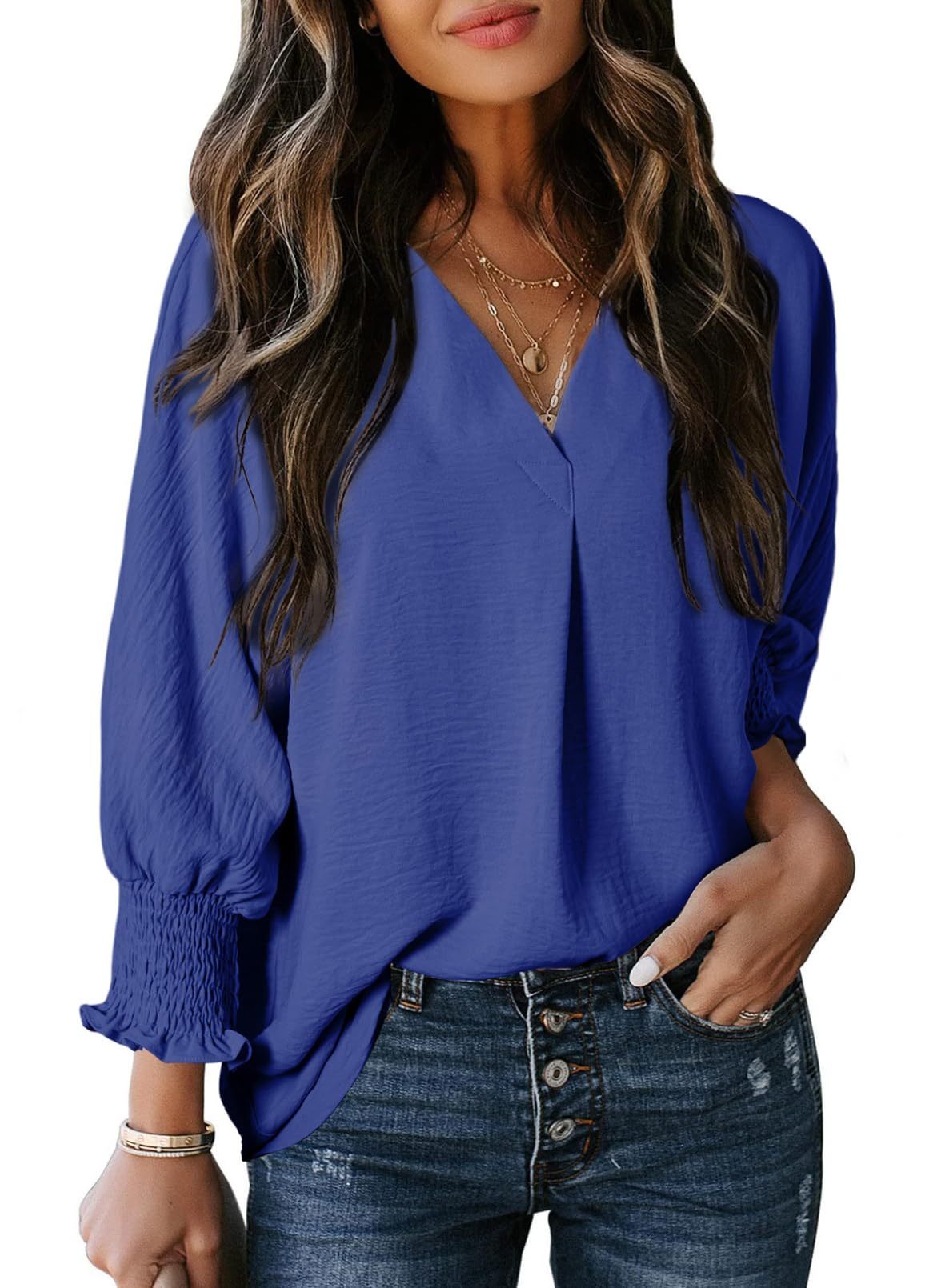 Women's Casual 3/4 Sleeve V Neck Basic Tops (Buy 3 Free Shipping)