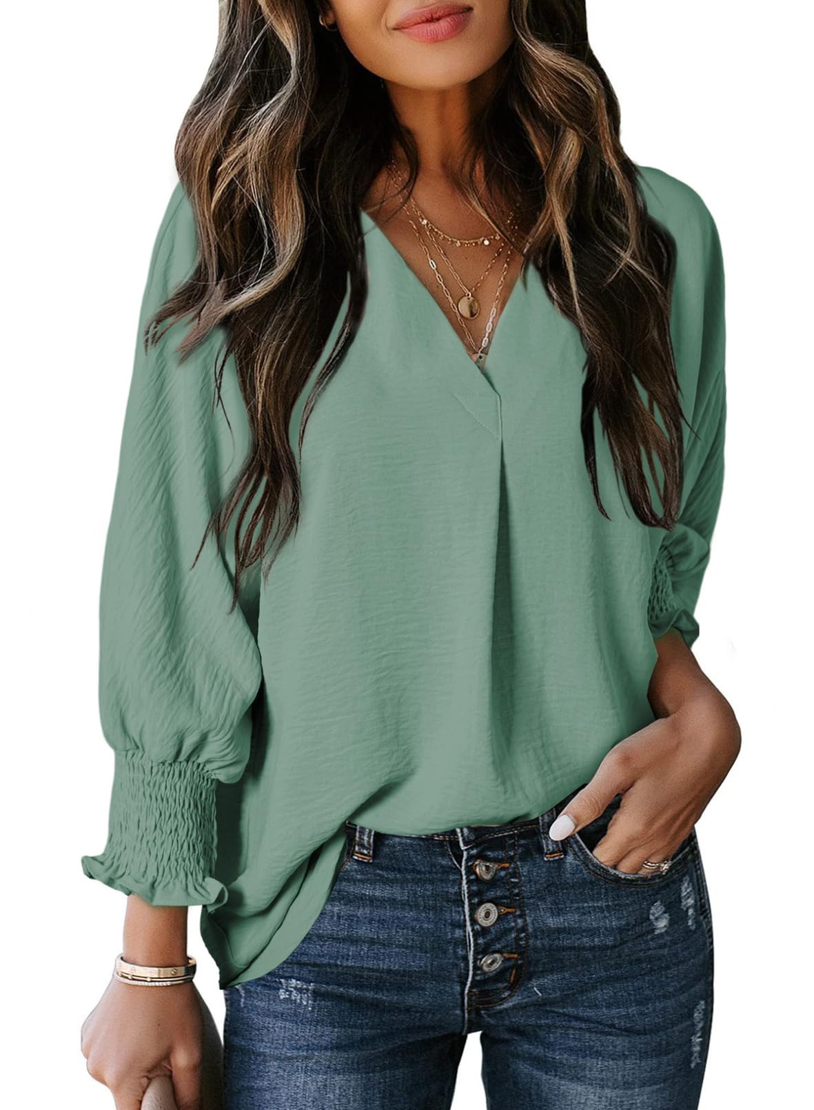 Women's Casual 3/4 Sleeve V Neck Basic Tops (Buy 3 Free Shipping)