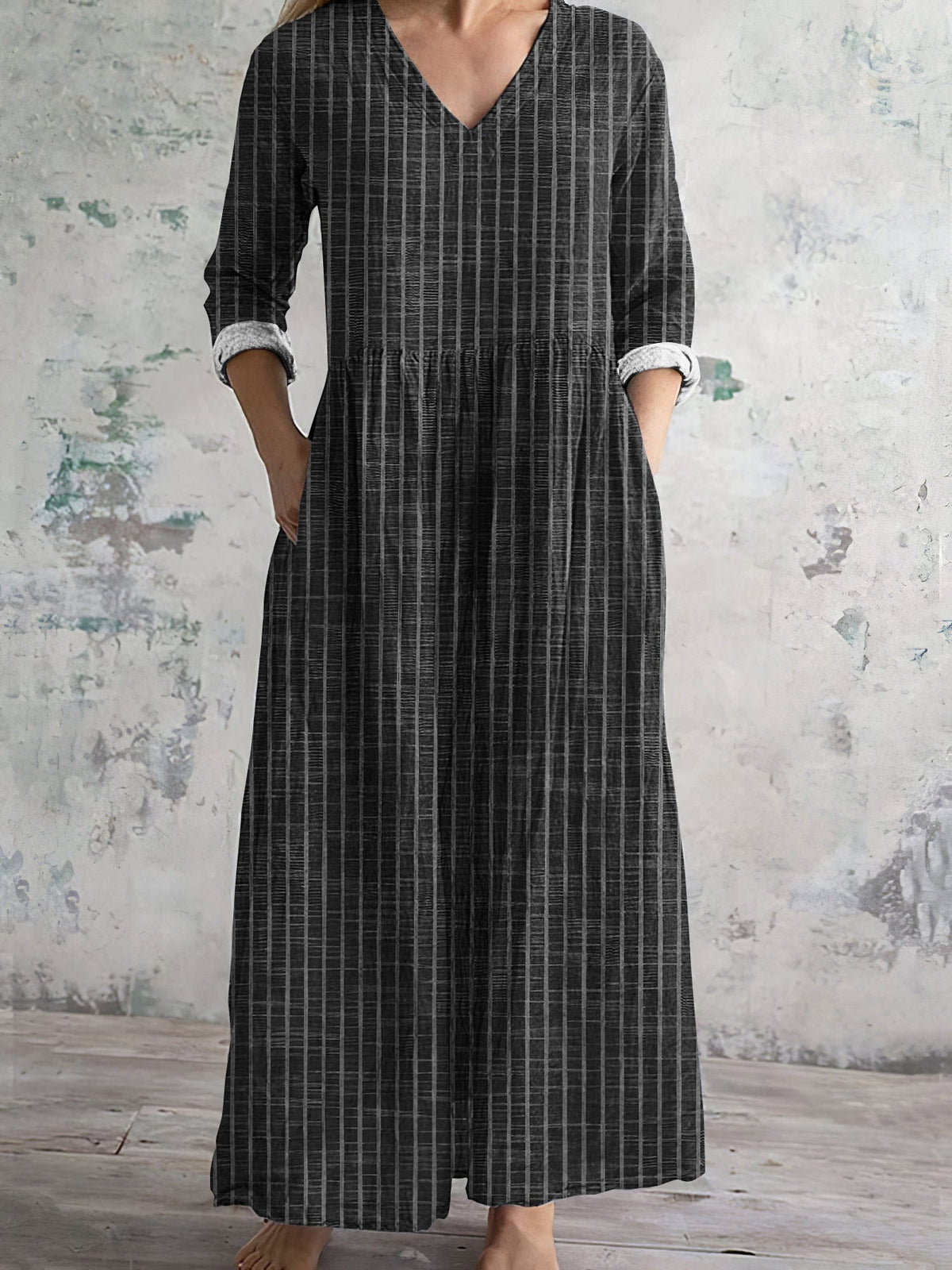 Vintage Stripe Pattern Women's Linen Dress