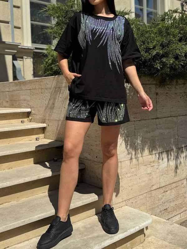 Women's Round Neck Short Sleeve Two Piece Suit