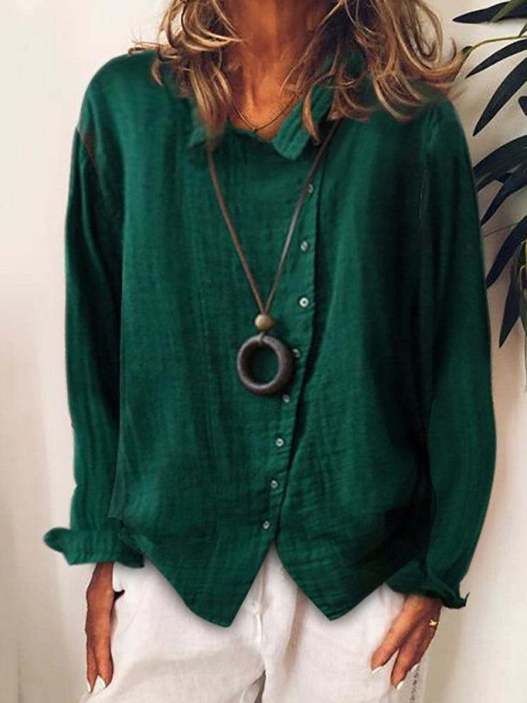 Solid Color Long Sleeve Button Casual Shirt