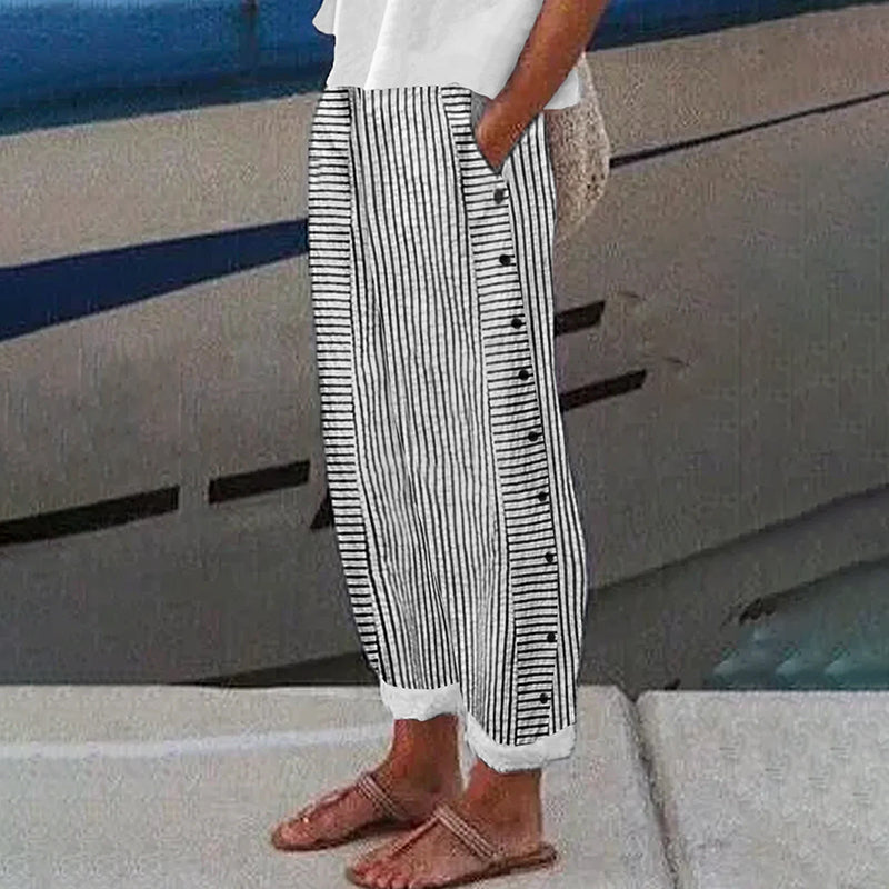 Vintage Stripes Printed Cotton Linen Cozy Pants