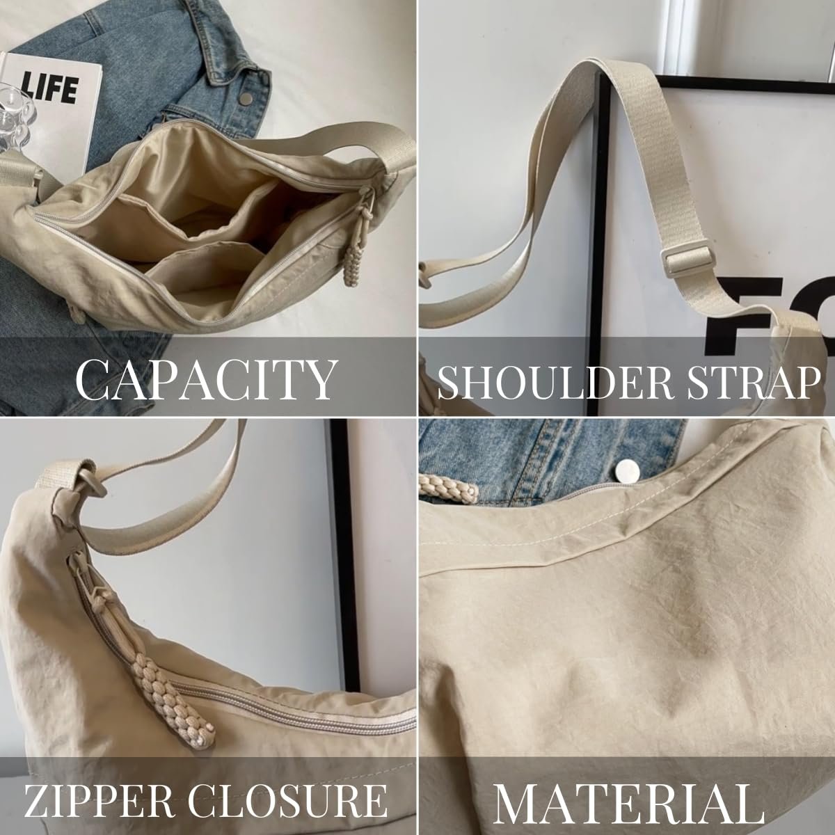 Designer Direct Sales Women's Fashion Plain Color Nylon Crossbody Hobo Bag
