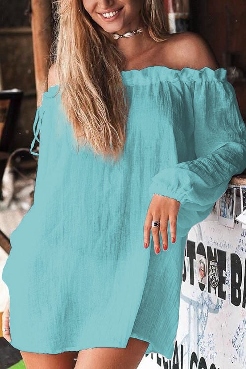 Women's Cotton Linen Elastic Strap Off Shoulder Beach Dress