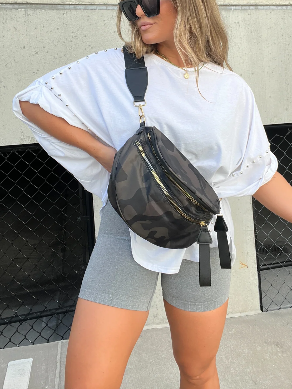 🔥Washed Roll Sleeve Studded Oversized Short Sleeve Top (Buy 2 Free Shipping)