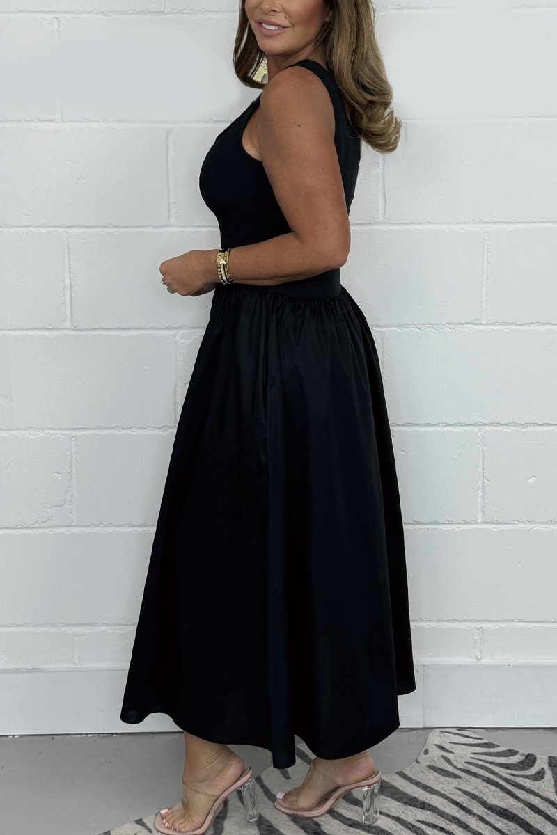 Solid Color Flared T Shirt Midi Dress