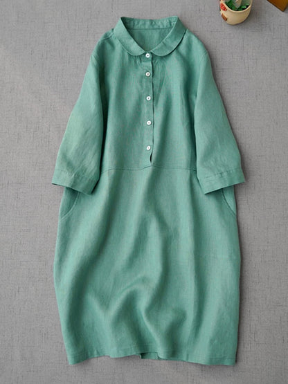 Literary And Retro Cotton Linen Shirt Dress