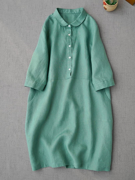 Literary And Retro Cotton Linen Shirt Dress