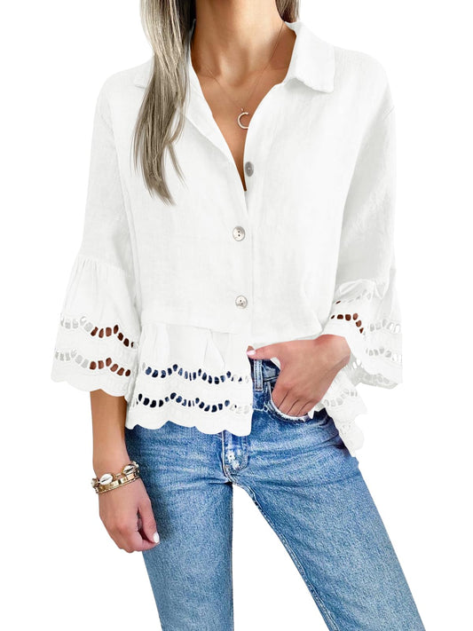Women's Eyelet Lace Blouse Tops (Buy 2 Free Shipping）
