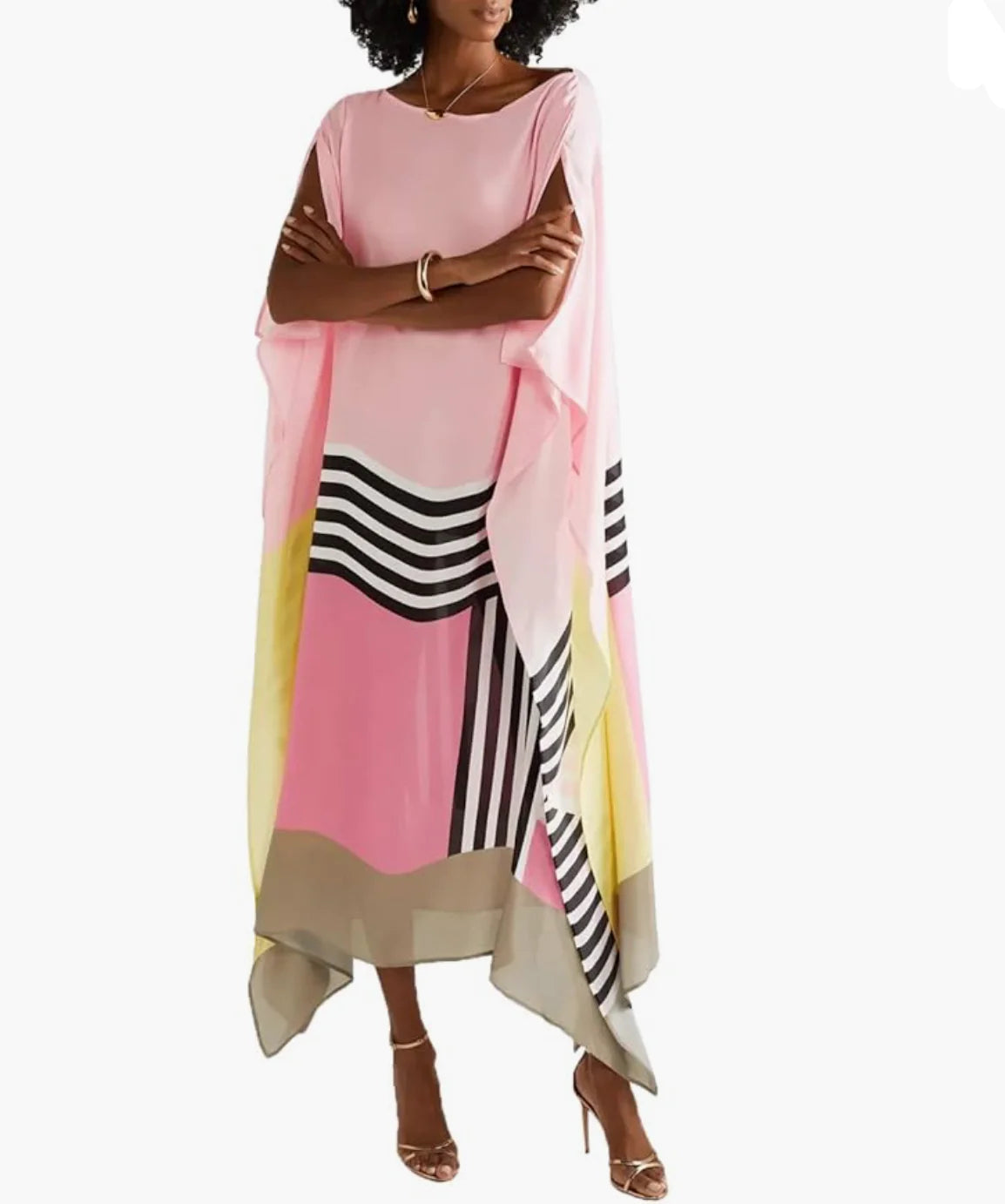 Rosa Kaftan mit Bonbonstreifen