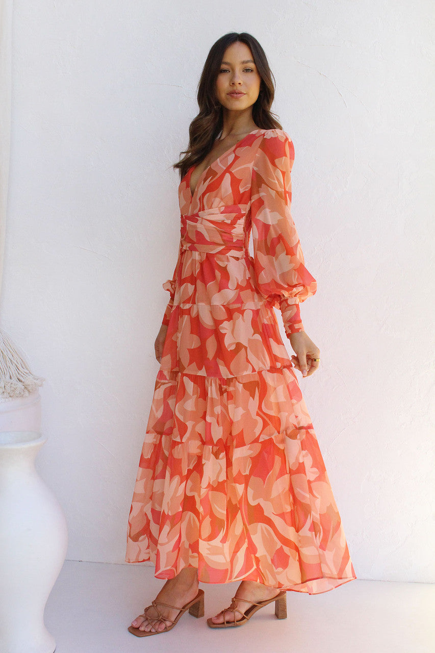 Painted Inspiration Blumen-Maxikleid mit Ballonärmeln