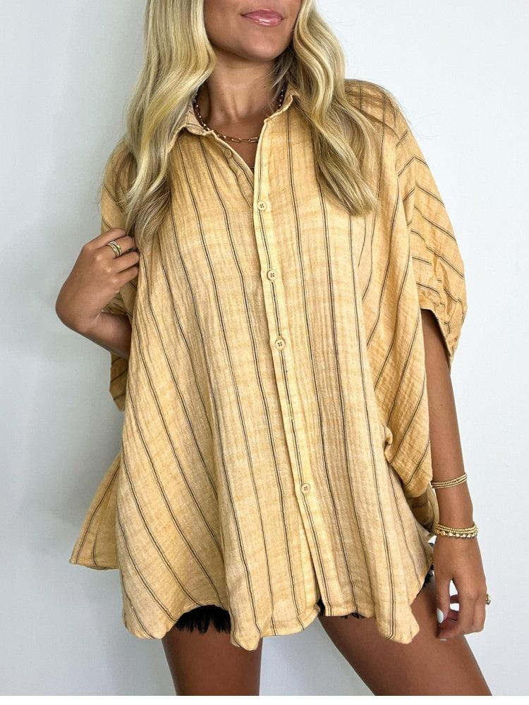 Women's Oversized Striped Button Down Top (Buy 2 Free Shipping)