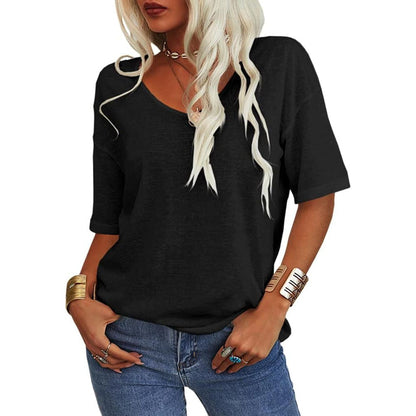 Women's Solid Color V-Neck T-shirt [On Sale & Quick Ship!]