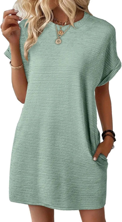 2025 New Women's Lightweight Summer Short Sleeve Dress with Pockets