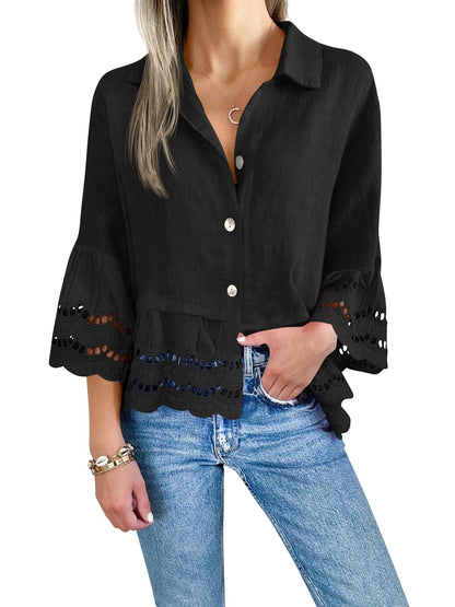 Women's Eyelet Lace Blouse Tops (Buy 2 Free Shipping）