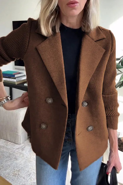🔥50% Off-Limited Time⏳ Lapel Knitted Patchwork Sleeve Casual Coat